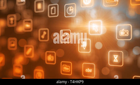 Circulation de l'application pour smartphone icons. neon lumineux de style d'icônes. 3d illustration Banque D'Images