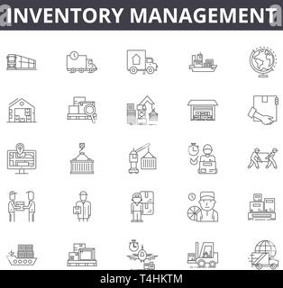 La gestion des stocks, des signes d'icônes de lignes défini, vecteur. La gestion des stocks résumé du concept illustration : l'inventaire, le management,usine,business,livrer Illustration de Vecteur