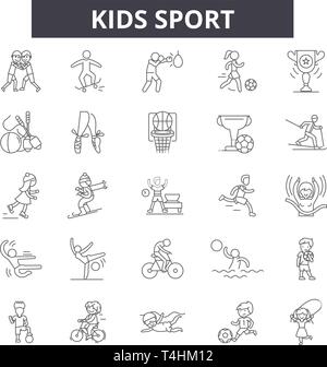 Icônes de ligne Kids Sport, signes, vecteur. Résumé du concept sport Kids : illustration,sport,enfant,sport,activité ball,design,dessin animé Illustration de Vecteur