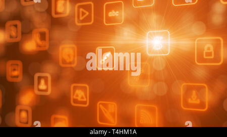 Circulation de l'application pour smartphone icons. neon lumineux de style d'icônes. 3d illustration Banque D'Images