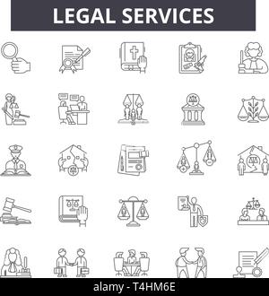 Icônes de ligne de services juridiques, signes, vecteur. Services juridiques résumé du concept illustration : droit,juridique,service,business,avocat,la justice,cour,Procureur Illustration de Vecteur