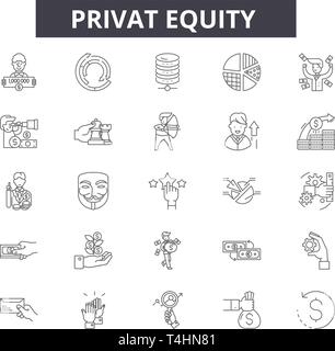 Privat Equity line icônes, signes, vecteur. Privat Equity résumé du concept, de l'illustration : business,finance, privés, équité financière,argent,placement, Illustration de Vecteur