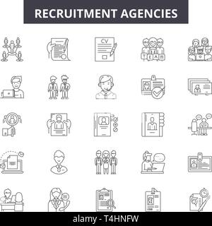 Les agences de recrutement, les signes d'icônes de lignes défini, vecteur. Agences de recrutement résumé du concept, de l'illustration : le recrutement des employés de l'agence,,Travail,business, Illustration de Vecteur