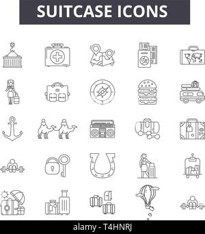 Icônes de ligne de valise, signes, vecteur. Suitcase résumé du concept, de l'illustration : valise,travel,business,assurance, Illustration de Vecteur