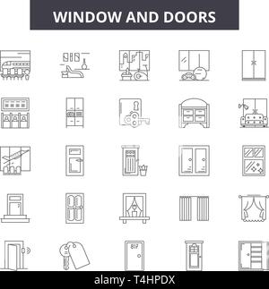 Les portes et fenêtres, icônes de ligne de jeu de signes, vecteur. Fenêtre et portes résumé du concept, de l'illustration : porte,fenêtre,chambre,Accueil,architecture,intérieur Illustration de Vecteur