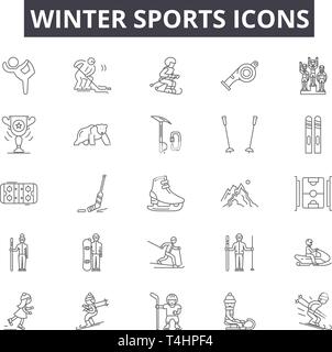 Icônes de ligne de sports d'hiver, signes, vecteur. Sports d'hiver résumé du concept, de l'illustration : sport,hiver,ski,snowboard,symbole,collection Illustration de Vecteur