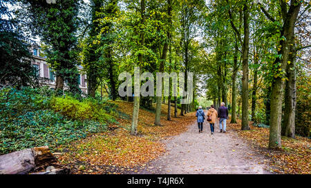 Se promenant dans le parc le long de la rive de l'Zwendelarij dans la ville hanséatique historique de Zwolle aux Pays-Bas Banque D'Images
