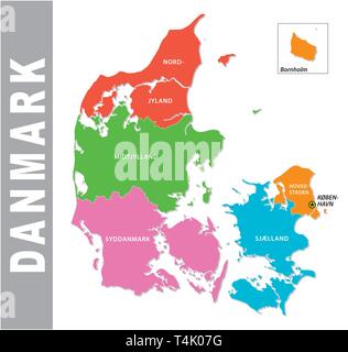 Danemark administrative colorés et une carte politique Illustration de Vecteur