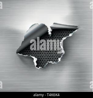 Trou déchiré en lambeaux déchirés sur acier metal Illustration de Vecteur