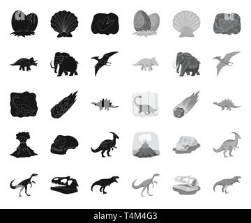 Age,animal,antiquité,art,black.mono,collection,design,oeufs,dinosaures dinosaure,éruption,,disparue,flame,footprint,fossiles,gallimimus herbivore,des,icône,,illustration,isolé,logo,jurassique,mammifère,météorite,mammouth parasaurolophus,de,plante,,préhistoriques pterodactyloidea,reste,rock,mer,coquillage,set,signer,stegosaurus,stone,,symbole,triceratops tyrannosaurus,volcan,web,vecteurs vecteur , Illustration de Vecteur