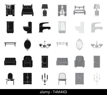 Appartement,accessoires,fauteuil,baignoire,chambres,noir,chevet.mono,bougie,café,lustre,collection,couleur,rideau,confort,design,bureau,dressing,porte,robinet,Marbre,flanc,lampe,meubles,mobilier,poignée titulaire,Accueil,icon,illustration,lampe,isolé,miroir,logo,modernes,retro,set,douche,signer,canapé,table,symbole,style,toilettes,divers,armoire,fenêtre,bois,vecteurs vecteur , Illustration de Vecteur