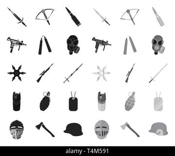 Les armes d'assaut,,,ax,noir,bataille.mono,pales,balles,collection,cartouche,combat,défense,arbalète,design,feu,gaz,pistolet,Grenade,remise,casque,suspension,illustration,isolé,couteau,logo,masque,moyens,metal,médiévale,militaires,,modernes,nunchuk,1,carabine,set,shuriken,signer,sniper,acier,soldat,épée,cote,tags,deux,uzi vecteur,guerre,armes,armes,vecteurs vecteur web , Illustration de Vecteur