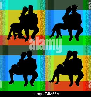 Collection de vector silhouettes sur le thème de mariage. Des hommes, des femmes, des couples assis, debout, en mouvement. En costumes de styles différents. Templates Illustration de Vecteur