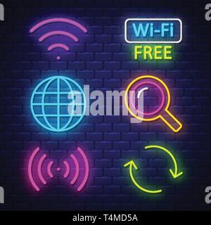 Enseignes au néon ordinateur collection. Les signes de l'ordinateur. Enseignes au néon. Vector Illustration de Vecteur