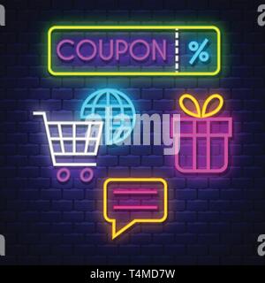 E-commerce collection enseignes au néon. E-commerce des signes. Enseignes au néon. Vector Illustration de Vecteur