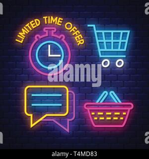 E-commerce collection enseignes au néon. E-commerce des signes. Enseignes au néon. Vector Illustration de Vecteur
