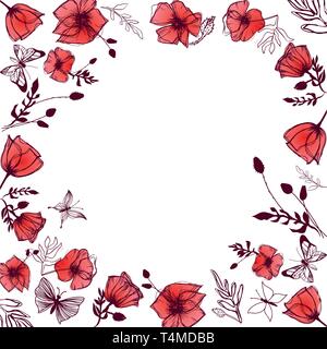 Les papillons et coquelicots illustrations vector background complet Illustration de Vecteur