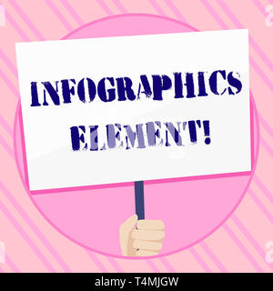 Signe de l'élément de texte montrant des infographies. Photo d'affaires mettant en vedette image visuelle utilisée pour représenter des informations ou données Hand Holding Blank Placard blanc Banque D'Images