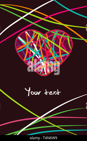 Carte pour la Saint-Valentin avec coeurs multicolore rayures Banque D'Images