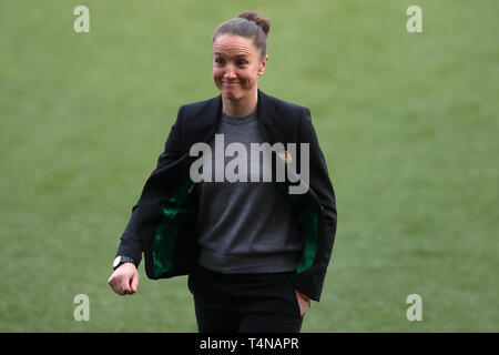 Manchester United manager Casey Stoney au cours de la FA Women's Championship match à Leigh Sports Village. Banque D'Images