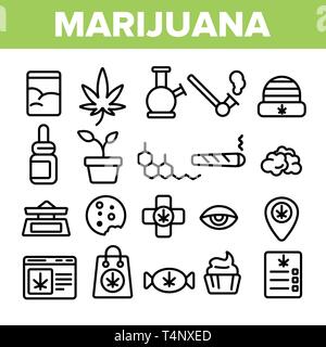 La culture de marijuana vecteur linéaire Icons Set Illustration de Vecteur