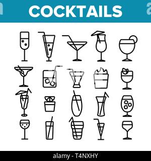 Des cocktails, des boissons sans alcool et Icons Set linéaire Illustration de Vecteur