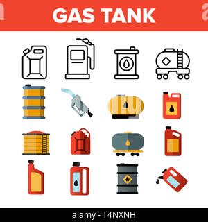 Réservoir à essence, gaz vecteur linéaire Icons Set Illustration de Vecteur