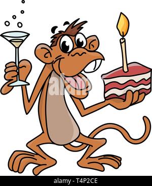 Monkey Happy Birthday Card Illustration Image Vectorielle Stock Alamy