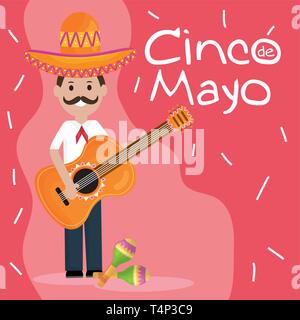 Célébration de Cinco de Mayo avec l'homme à la guitare qu'à la conception d'illustration vectorielle Illustration de Vecteur