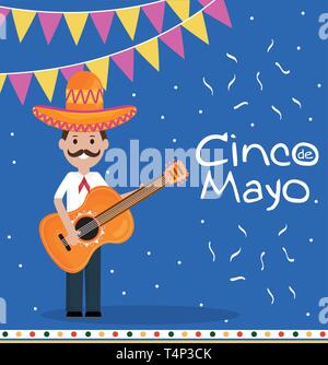 Célébration de Cinco de Mayo avec l'homme à la guitare qu'à la conception d'illustration vectorielle Illustration de Vecteur