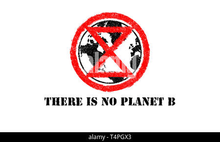 Symbole d'extinction sur la planète terre, concept illustration il n'y a pas de planète B, texte Banque D'Images