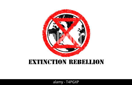 Symbole d'extinction sur la planète terre, concept illustration, texte de la rébellion d'Extinction Banque D'Images
