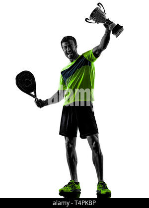 Un homme de race blanche jouer au paddle-tennis player isolé sur fond blanc Banque D'Images