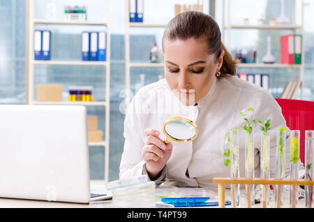 Chimiste chercheur biotechnologie femelle dans le laboratoire Banque D'Images