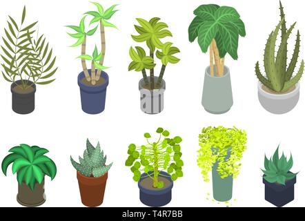 Plantes d'icons set, style isométrique Illustration de Vecteur