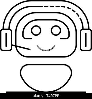 Chat bot en icône casque style du contour, Illustration de Vecteur