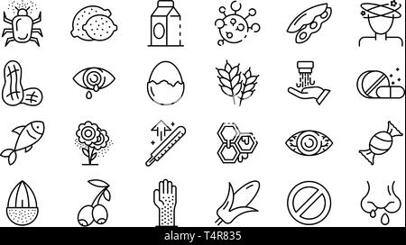 L'allergie alimentaire icons set style du contour, Illustration de Vecteur