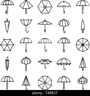 Icons set parapluie style du contour, Illustration de Vecteur