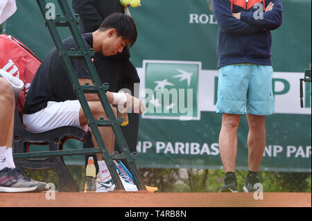 Roquebrune Cap Martin, France. Apr 16, 2019. Kei Nishikori (JPN) Tennis : session de pratique au cours de Monte Carlo Masters à Monte Carlo Country Club de Roquebrune Cap Martin, France . Credit : Itaru Chiba/AFLO/Alamy Live News Banque D'Images