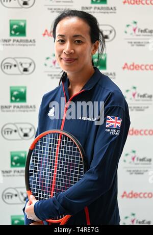 Stratford, London, UK. 18 avr 2019. Anne Keithavong (capitaine de l'équipe de Grande Bretagne). Conférence de presse des capitaines en Grande-Bretagne dans la perspective de la Coupe du Monde Groupe II play off dans le groupe BNP Paribas Fed Cup. Lee Valley hockey et tennis center. Queen Elizabeth Olympic Park. Stratford. Londres. UK. 18/04/2019. Credit : Sport en images/Alamy Live News Banque D'Images