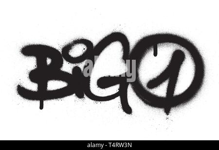 Un grand tag graffiti 1 pulvérisé avec fuite dans le noir sur blanc Illustration de Vecteur