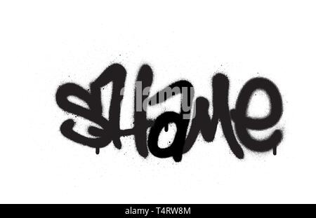Tag graffiti honte pulvérisés avec fuite dans le noir sur blanc Illustration de Vecteur
