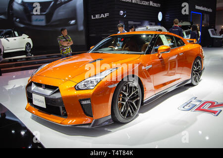 Nonthaburi, Thaïlande - 3 Avril, 2019 : Nissan GTR 2019 modèle présenté dans Motor Show 2019 Banque D'Images