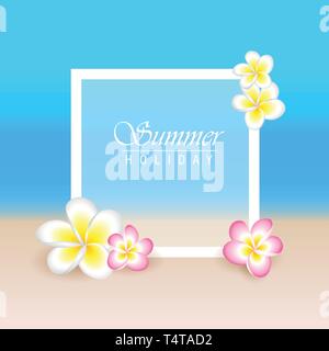 Des vacances avec frangipani plumeria fleurs exotiques et beach background vector illustration EPS10 Illustration de Vecteur