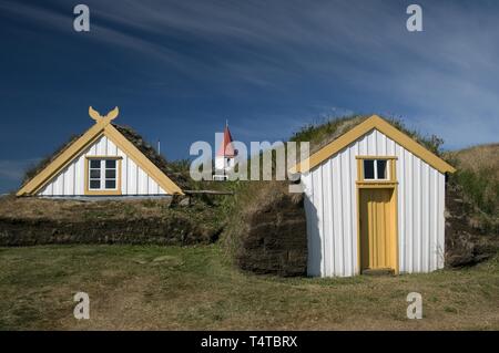 Les huttes, musée, Laufas, Islande, Europe Banque D'Images