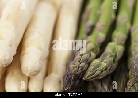 Les asperges vertes et blanches, close-up Banque D'Images