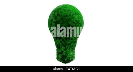 Concept d'énergie de remplacement. La couleur de cheveux d'herbe verte isolée ampoule cut out against white background, chemin de détourage. 3d illustration Banque D'Images