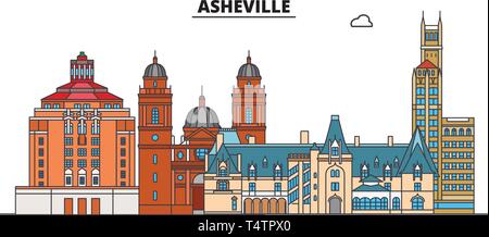 Asheville , États-Unis, contours travel skyline vector illustration. Illustration de Vecteur