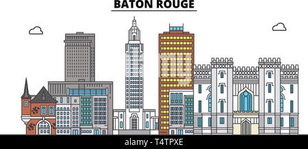 Baton Rouge , United States, contours travel skyline vector illustration. Illustration de Vecteur