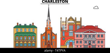 Charleston , États-Unis, contours travel skyline vector illustration. Illustration de Vecteur